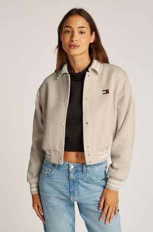 Varsity cropped srajčna bomber jakna