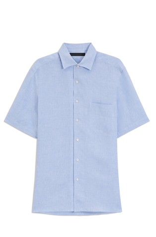 Beckham x Boss regular fit lanena srajca s kratkimi rokavi