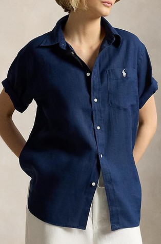 Oversize fit lanena srajca s kratkimi rokavi