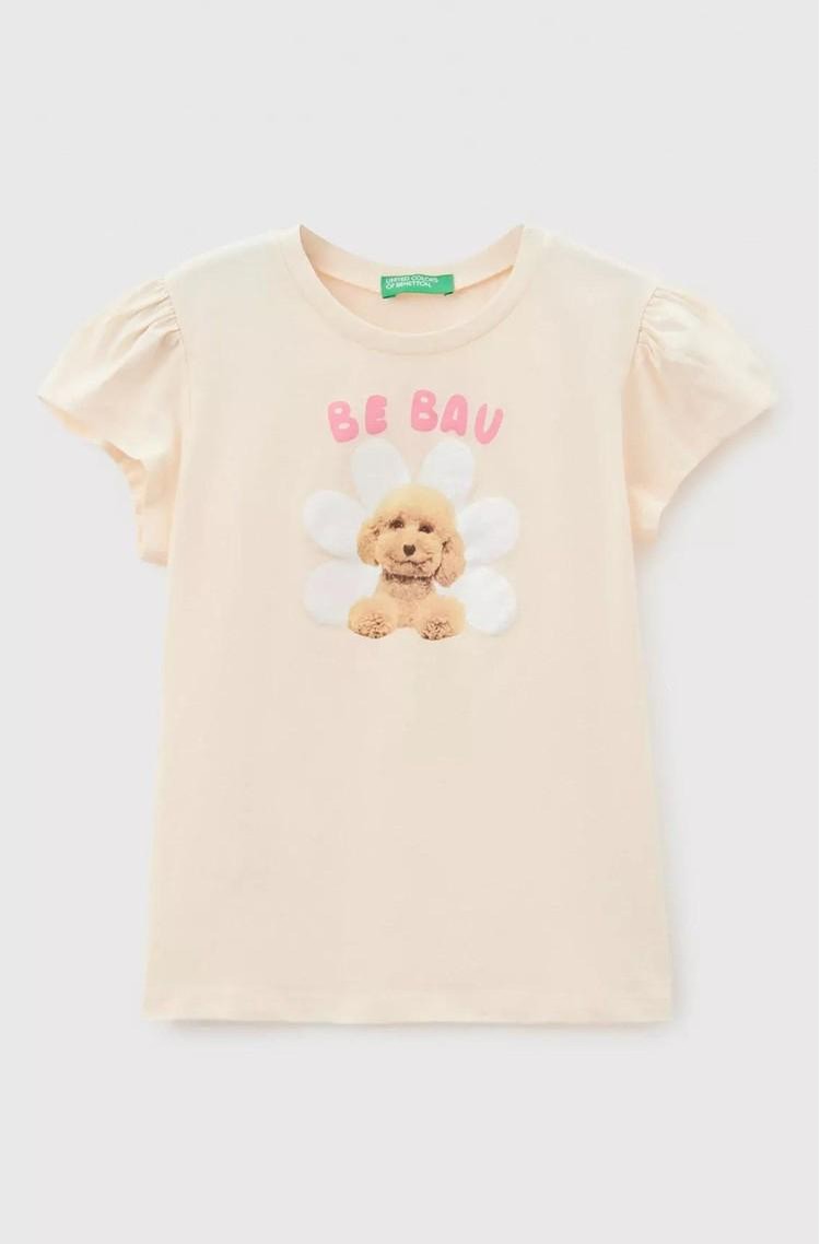 BENETTON Majica s fotografskim potiskom in bleščicami Oranžna - Peach 