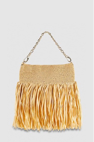 PATRIZIA PEPE Raffia-look shoulder bag with tassels Beige 2