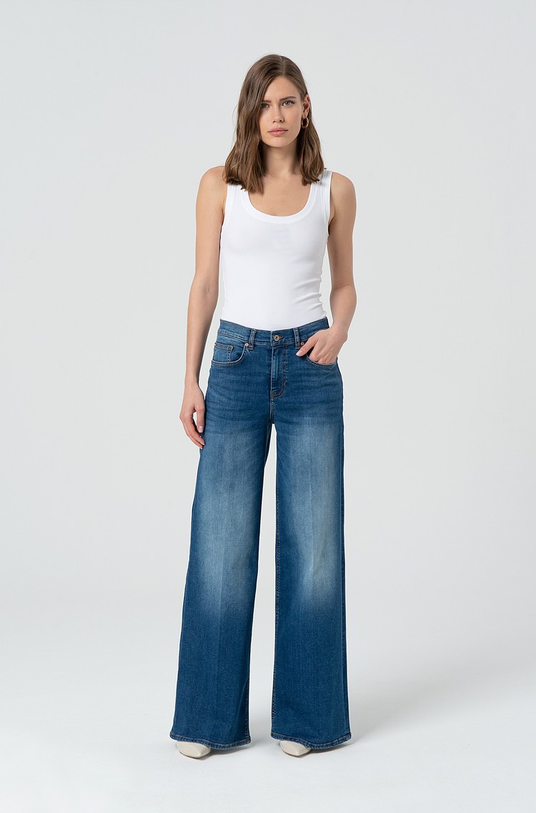FRACOMINA Jeans wide leg made in denim with middle wash Blue 