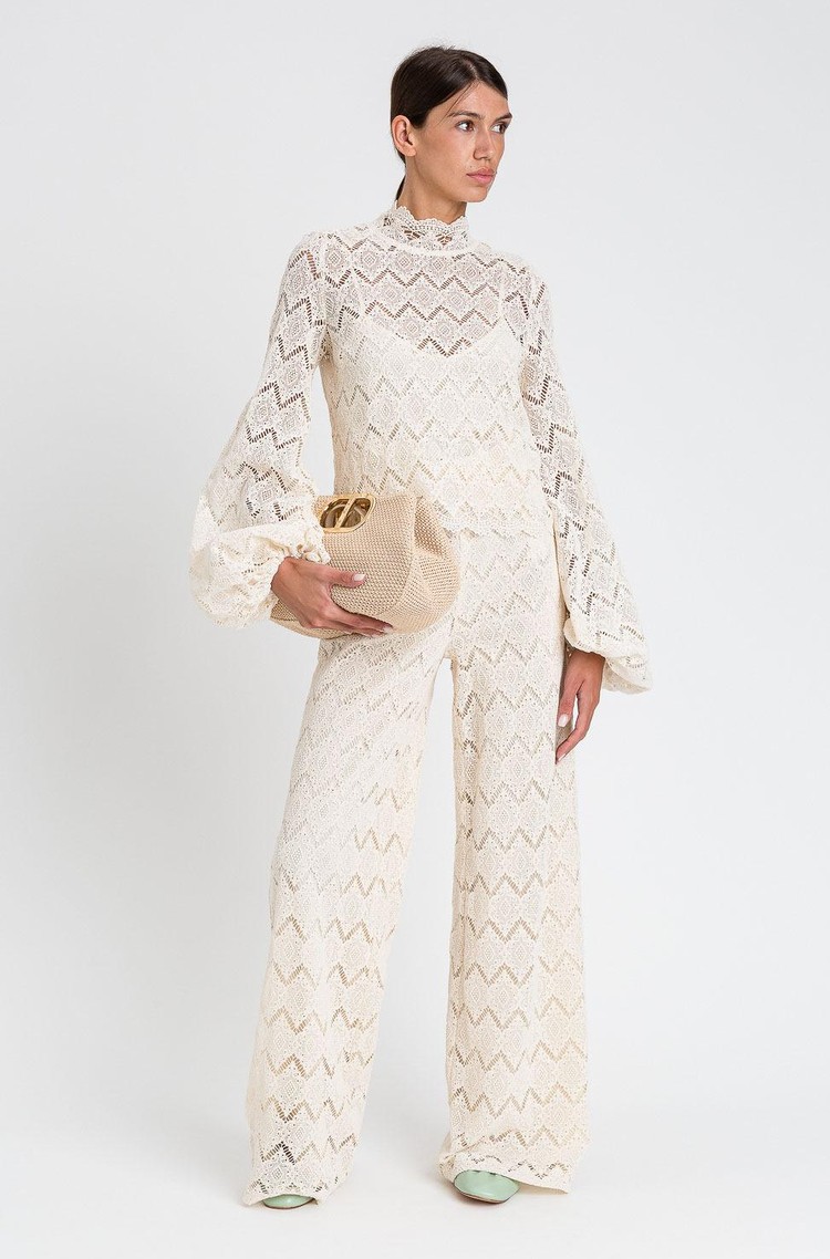 TWINSET Macramé lace wide leg trousers Delicate Beige 