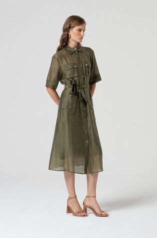 FRACOMINA Chemisier midi dress in sheer shiny fabric Green 4