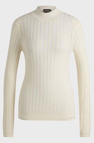 HUGO BOSS Virgin-wool sweater with structured stripes White 4