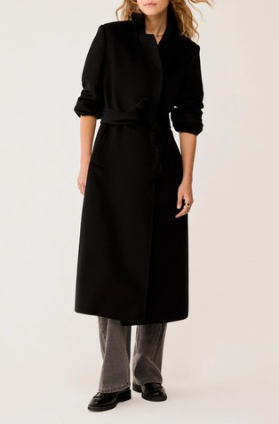 Volnen plašč s pasom za zavezovanje