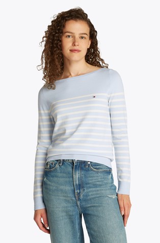 Boat neck cotton-blend jumper