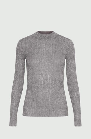 Rebrasto pleten pulover s svetlečimi lureks vlakni