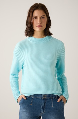 Relaxed fit rebrasto pleten pulover iz viskozne mešanice