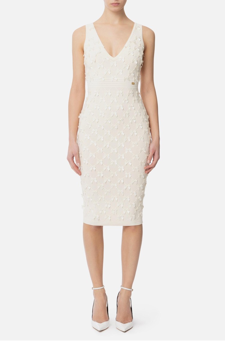 ELISABETTA FRANCHI Sleeveless dress with bows Butter 
