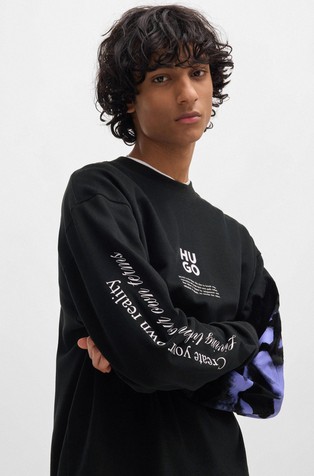 HUGO BOSS Oversize fit cotton sweatshirt with branding and artwork Black 3