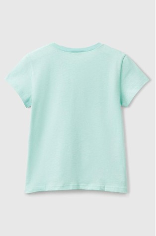 BENETTON Bombažna majica z bleščečim logotipom Modra - Aqua 2