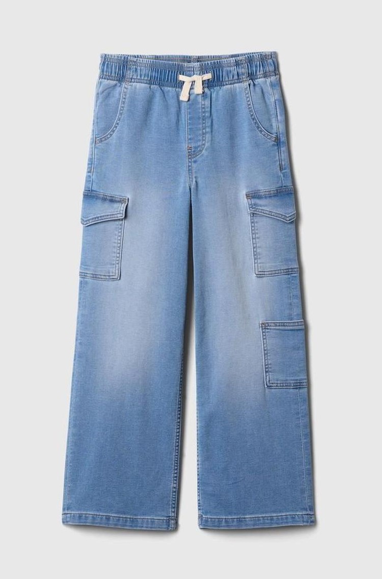 GAP Kids High Rise Sweatpant Wide-Leg Cargo Pull-On Jeans Medium Wash 