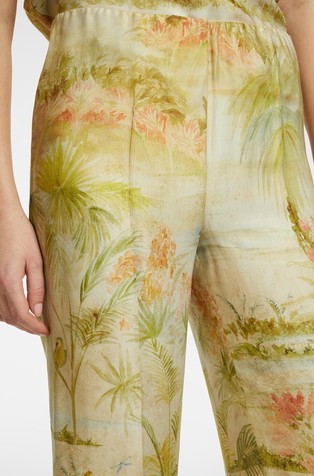 ELENA MIRO Satin trousers with pattern Landscape Print 3