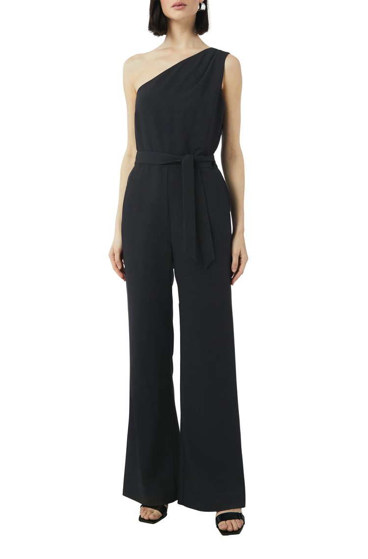 COMMA Formal one-shoulder jumpsuit made of crêpe Blue 