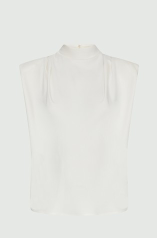 MARELLA Bluza brez rokavov iz reciklirane satenaste tkanine Bela - Wool White 3
