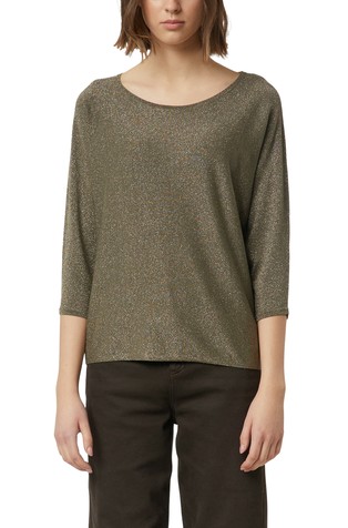 Pleten pulover s 3/4 rokavi in svetlečimi lureks vlakni