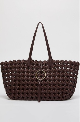 Woven faux-leather large tote bag