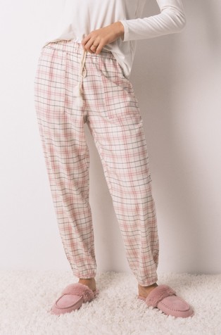 Long flannel trousers with plaid print