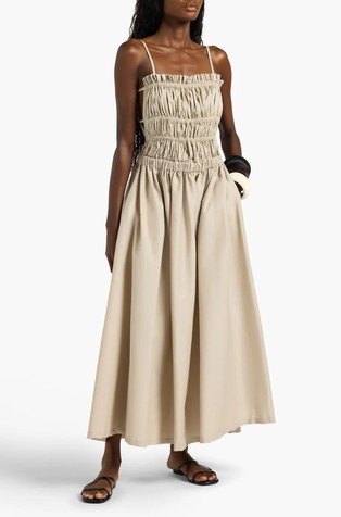 Obleka z nabranim životcem iz raztegljivega poplina