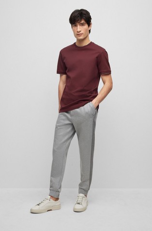 HUGO BOSS Regular fit majica iz merceriziranega bombaža z vafljasto teksturo Rdeča - Red 3