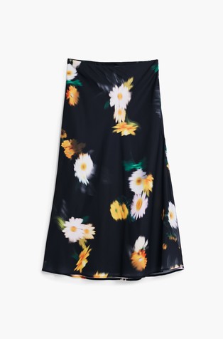 DESIGUAL Midi krilo z zabrisanim cvetličnim motivom Črna - Black 7