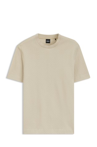 Bombažna majica s kratkimi rokavi in žakarskim vzorcem