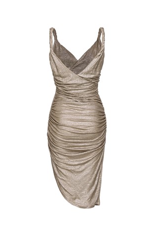 PINKO Asymmetric linen dress with gathering Beige 2