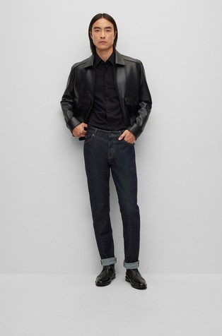 HUGO BOSS Performance-stretch slim-fit shirt in cotton-blend jersey Black 4