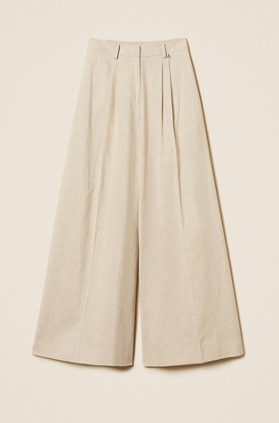 Široke hlače iz bombažne mešanice z lureksom