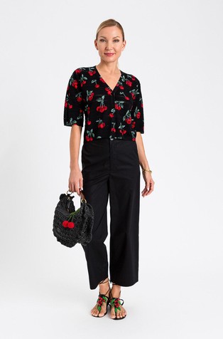 Cherry print short sleeve knit cardigan