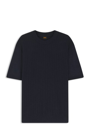 Relaxed fit pletena majica s kratkimi rokavi iz lana in bombaža