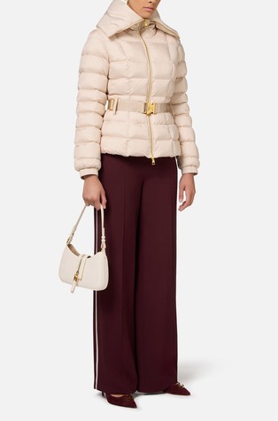 ELISABETTA FRANCHI Down jacket with wide collar and belt Beige 3