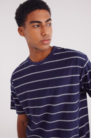 SPRINGFIELD Črtasta bombažna majica z neenakomerno teksturo Modra - Blue/White Stripes 4