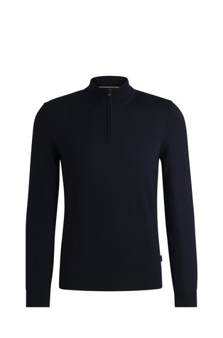 Regular fit pleten volnen pulover z delno zadrgo