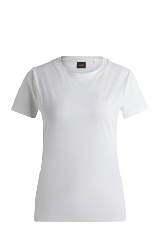 HUGO BOSS Slim fit bombažna majica z barvno ujemajočim logotipom Bela - White 5