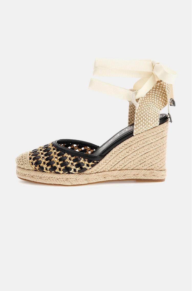 GUESS Charmi prepleteni sandali s polno peto in zasnovo espadril Bež - Beige / Black 