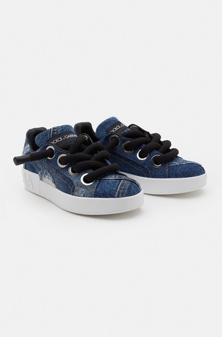 DOLCE &amp; GABBANA Denim patchwork Portofino sneakers Blue/White 2
