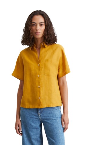 Relaxed fit short-sleeved linen shirt