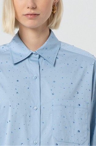 FRACOMINA Oversized fit shirt in poplin with strasses Blue 4