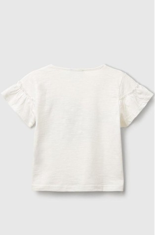 BENETTON Bombažna majica z volančki in 3D aplikacijo Bela - Creamy White 2