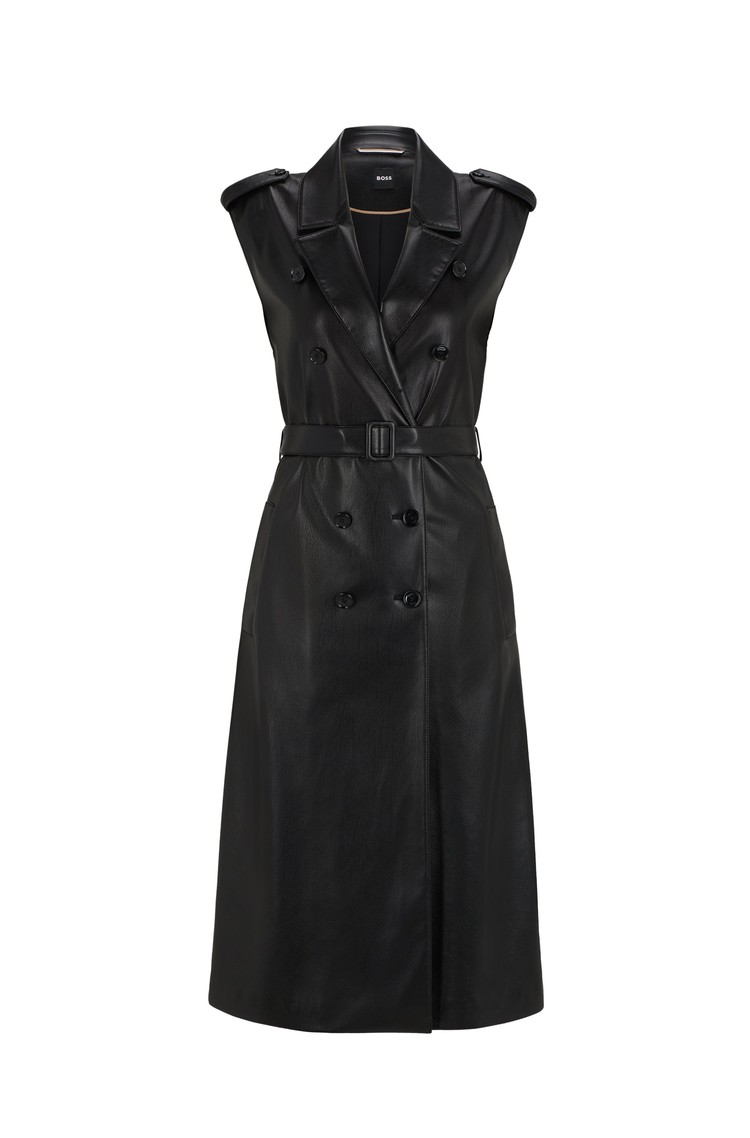 HUGO BOSS Faux-leather dress with double-breasted front Black 