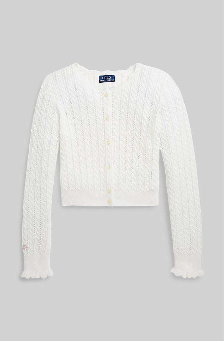 RALPH LAUREN Pletena bombažna jopa Bela - White 