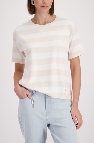Črtasta majica s kratkimi rokavi iz viskozne mešanice