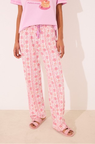 Long lounge cotton trouser with flower pattern