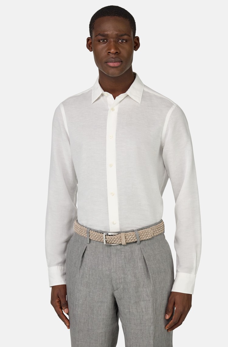 BOGGI MILANO Regular Fit Tencel Linen Shirt White 