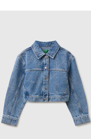 Cropped denim jakna z vezeninami