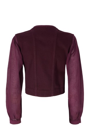 PINKO Cropped canvas blouse with sheer sleeves Bordeaux 2