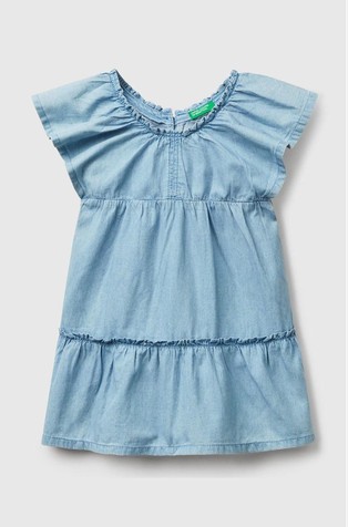 Bombažna obleka z volančki v videzu denima