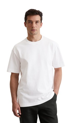 Relaxed fit bombažna majica s kratkimi rokavi